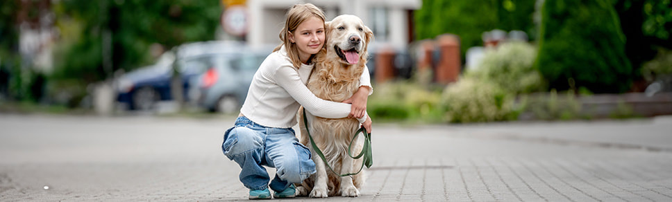 Pre-teen girl with service dog